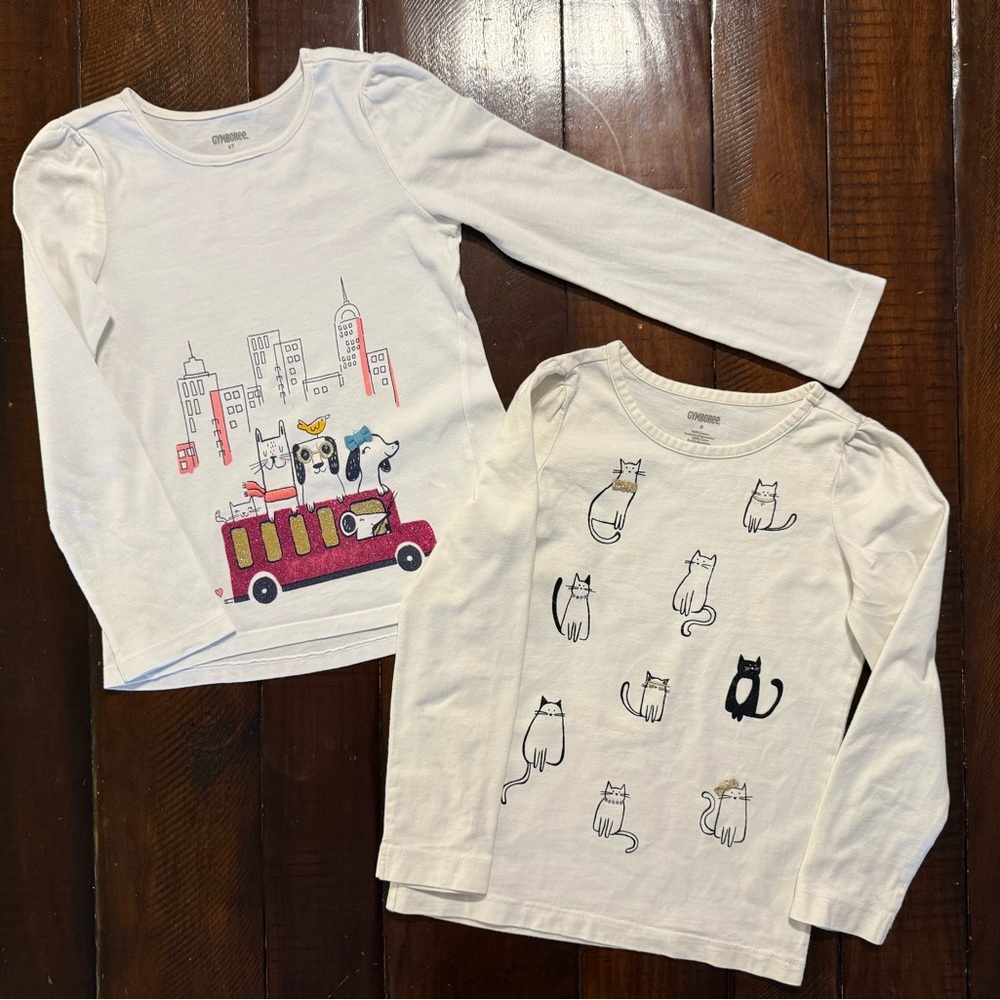 Gymboree Kids' White Long Sleeve Shirts - Fun Cat Designs